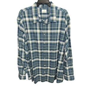 Mutual Weave 4XLT Shirt Handsome Prep Steel Blue Check Plaid Pocket Long Sleeves